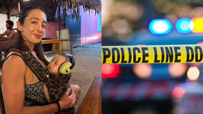 side by side of Inbar Segev-Vigder and yellow police tape