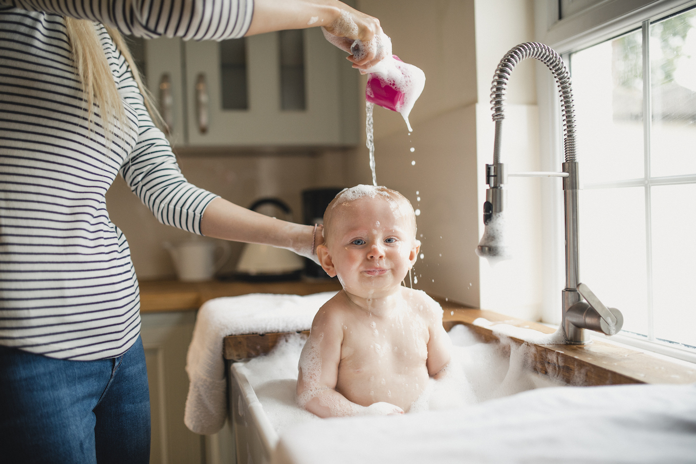 Mom during bath time