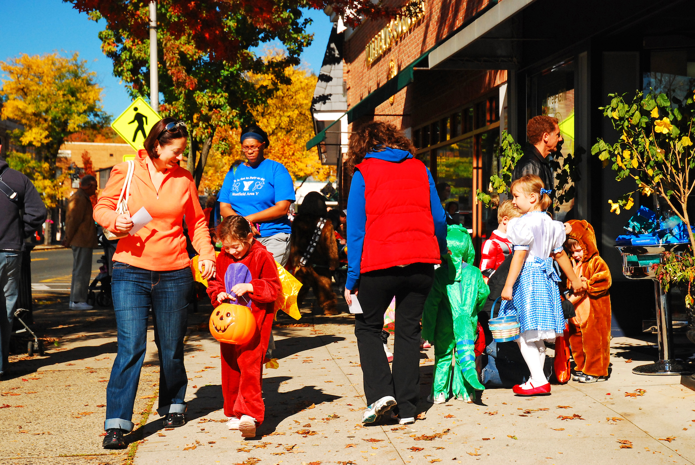 Trick or treating in downtown