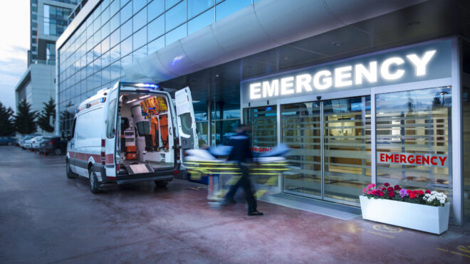 Ambulance parked at an ER