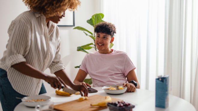 Mom and son cooking