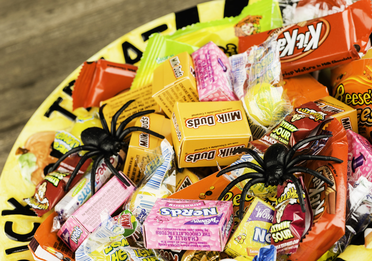 Halloween Candies in Trick or Treat Bowl halloween candy