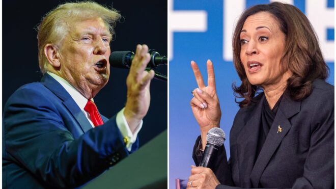 Former President Donald Trump (left) and Vice President Kamala Harris (right). (Yong Kim and Tyger Williams/The Philadelphia Inquirer/TNS)