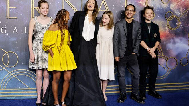 Angelina Jolie and her children at Eternals Premiere in London