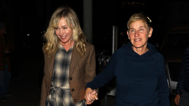 Portia De Rossi and Ellen DeGeneres are seen arriving at Craigs on December 6, 2022 in Los Angeles, California.