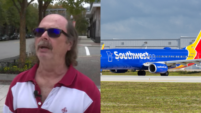 John Kerrigan speaking, Southwest Airlines plane