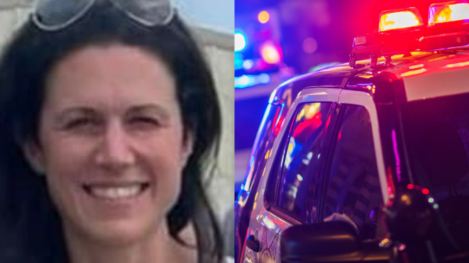 side by side of Melonie Ballenger and a police car