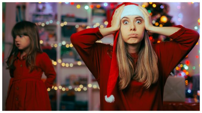 Mom looking stressed during Christmas