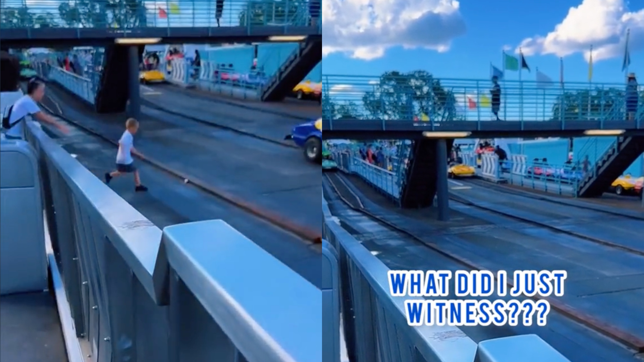 Mom and child retrieving toy at disney