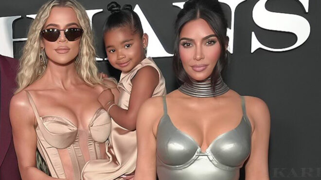 Khloe Kardashian, True Thompson, and Kim Kardashian