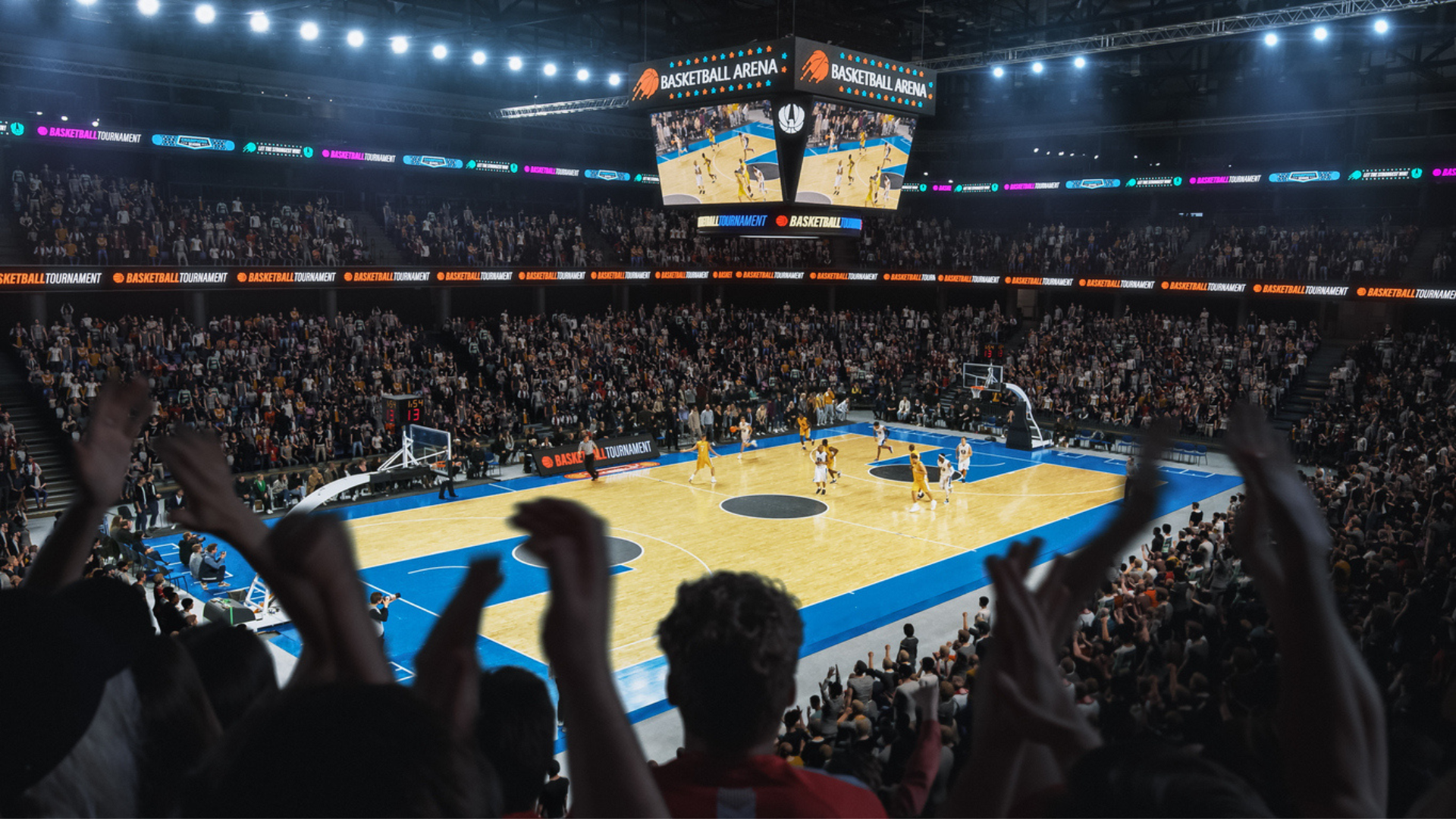 arena full of spectators enjoying a basketball game in an arena