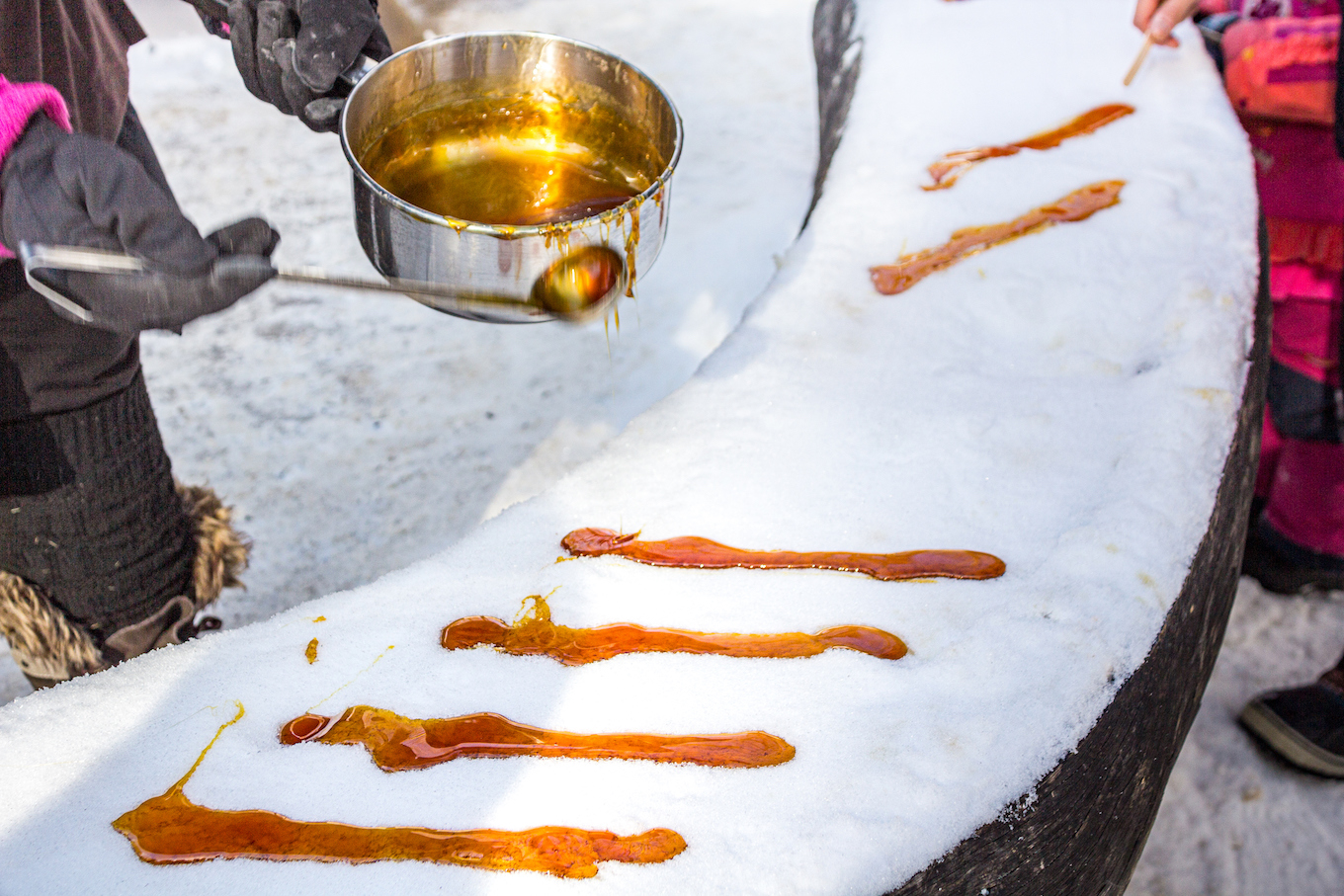 Maple sugar taffy on snow