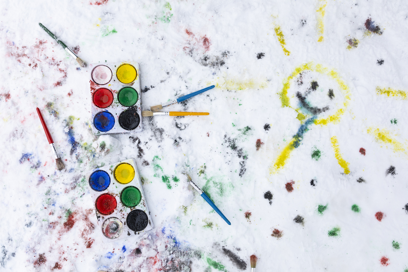 Watercolor painting on snow