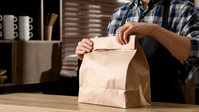paper bag on a counter