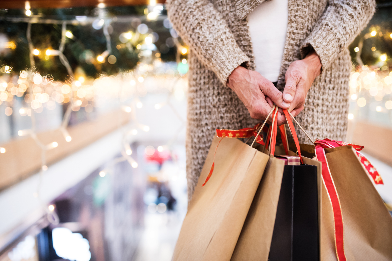 woman with bags doing Christmas shopping.