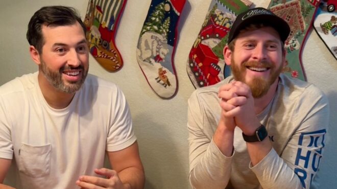 Jinger Duggar's husband, Jeremy, and Joy-Anna Duggar's husband, Austin, answering girl trivia questions