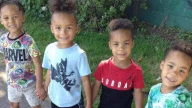 twins Leyton and Logan Hoath, 3, and twins Kyson and Bryson Hoath, 4