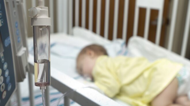 Baby in the hospital on intravenous fluids