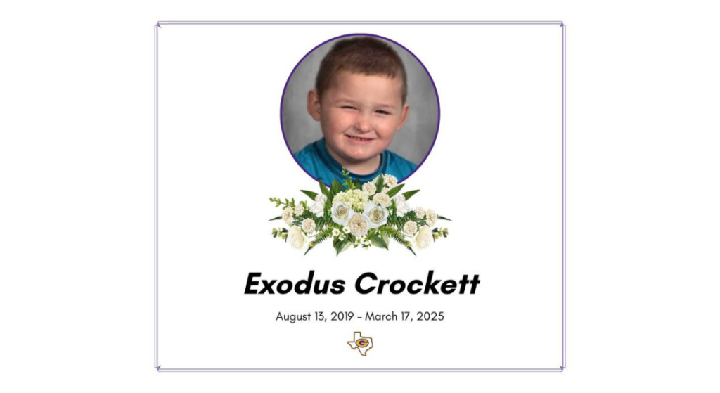 memorial information for five-year-old Exodux Crockett