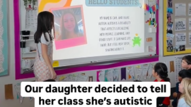 fourth grader giving presentation to class