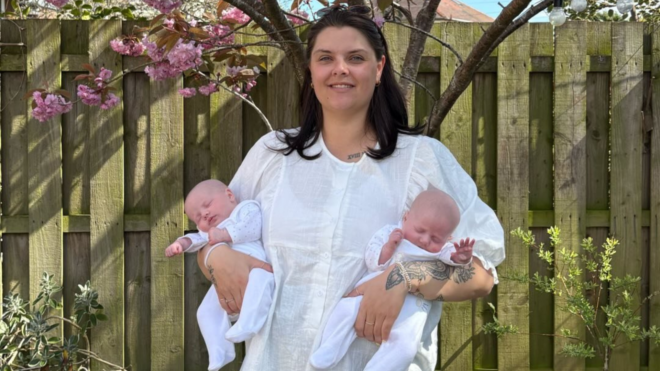 Holly Firth and twin daughters
