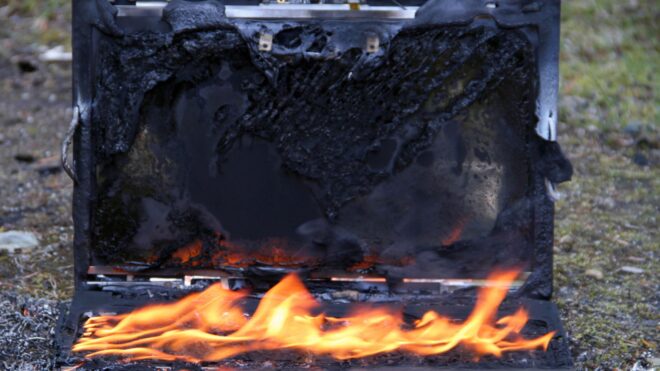laptop on fire
