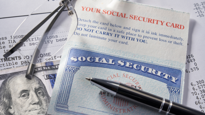 Social Security Card with calculator and money