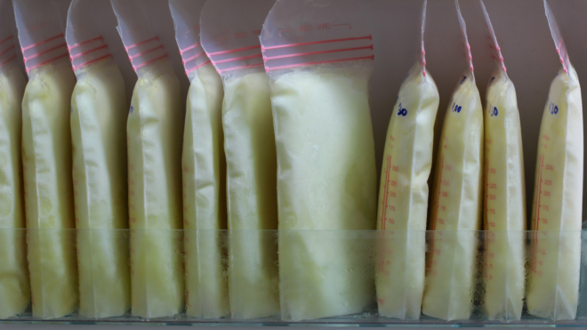 breast milk storage bags for new baby in refrigerator