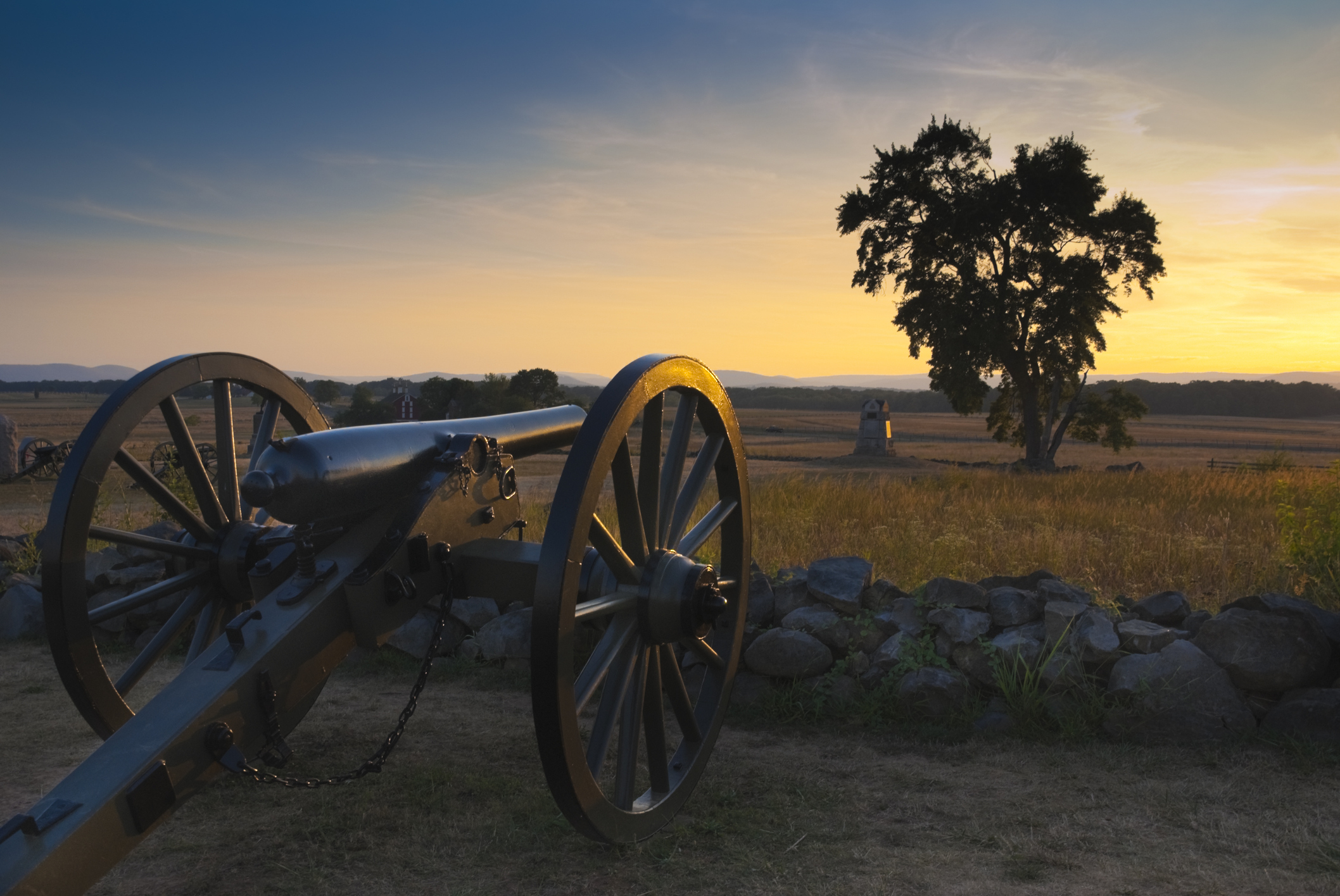 A cannon at the Gettysburg Battlefield at sunset. Picture taken at the "High Water Mark."A cannon at the Gettysburg Battlefield at sunset.