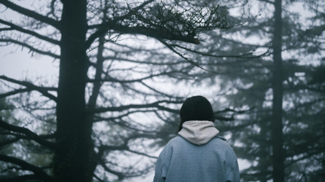 woman in woods