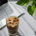 iced coffee with glass straw