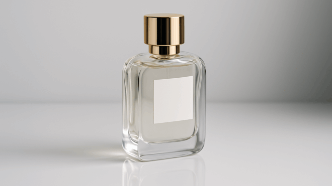 perfume bottle with gold cap