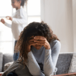 frustrated mom and kids