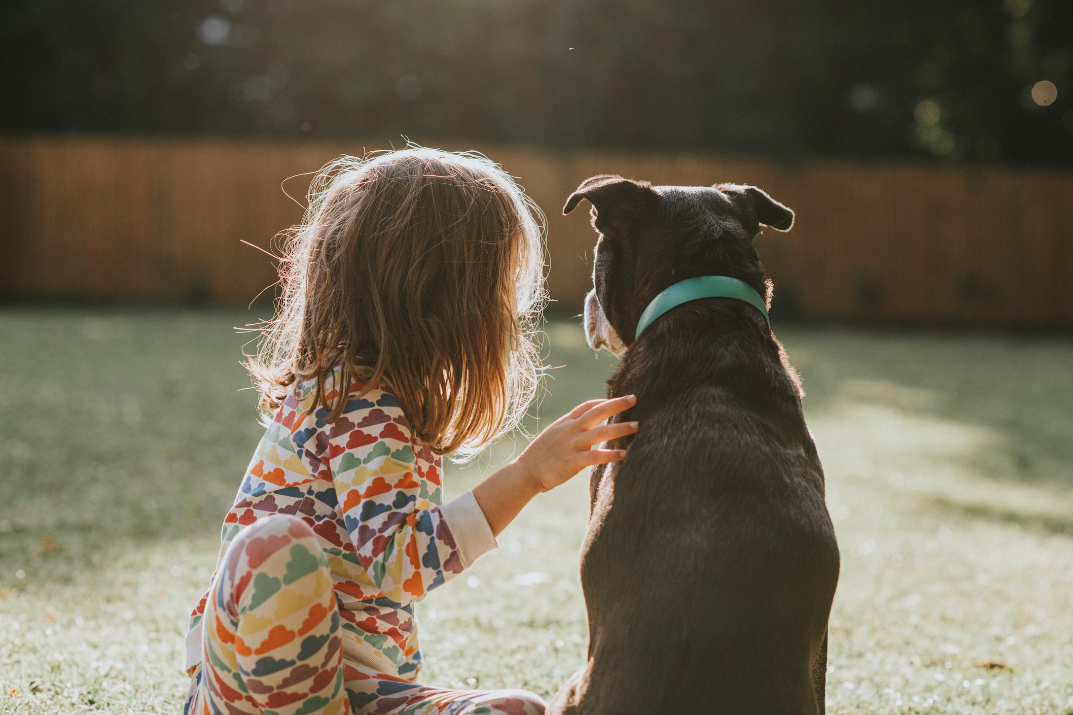 a little girl with a dog