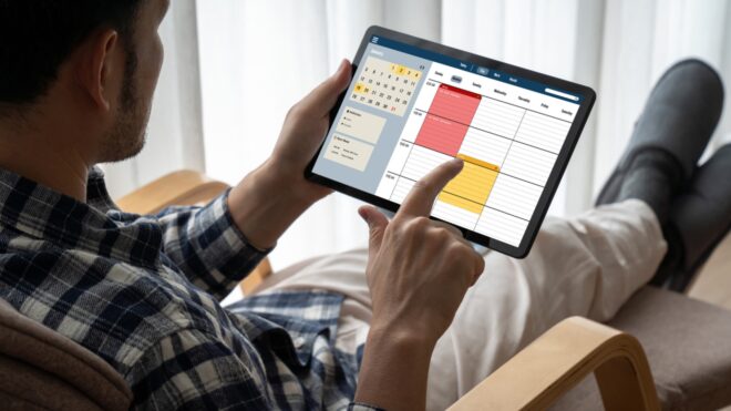 man planning calendar