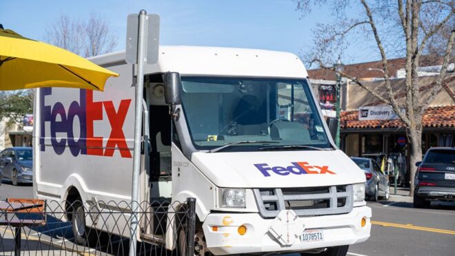 Federal Express (Fedex) truck in downtown Walnut Creek, California