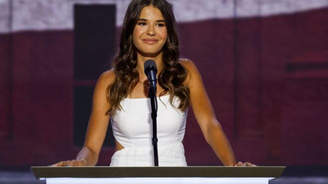 Kai Trump speaks on stage on the third day of the Republican National Convention