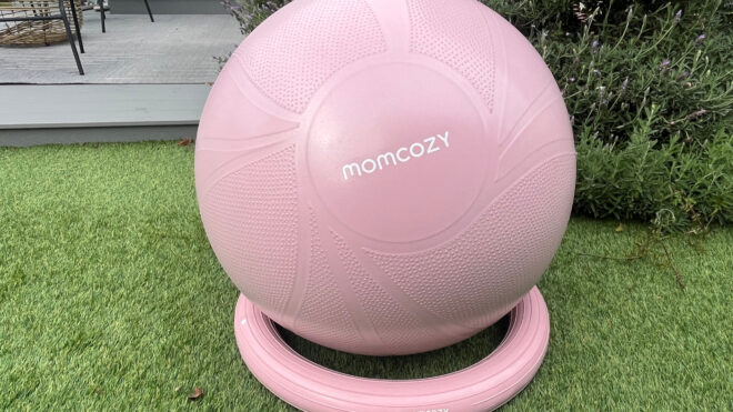 Momcozy BirthEase Maternity Ball Set outside on grass