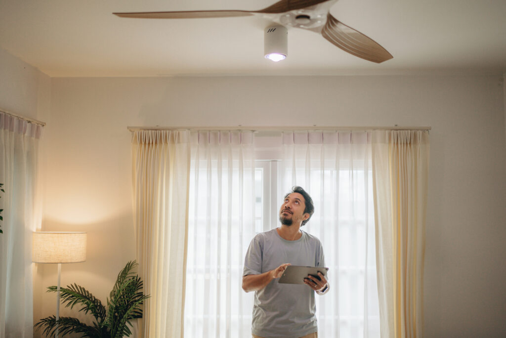 man staring at ceiling