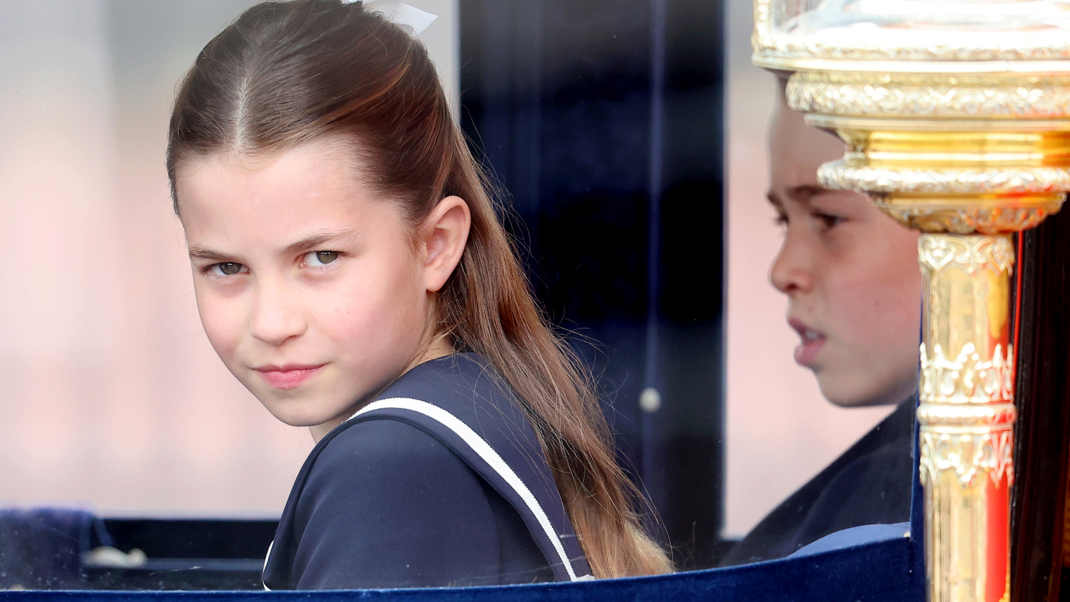 Princess Charlotte and Prince George during Trooping the Colour at Buckingham Palace in 2024