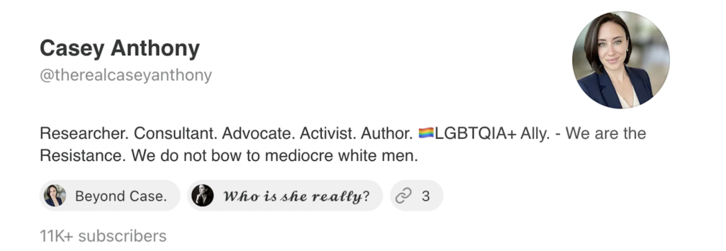 Casey Anthony Substack bio