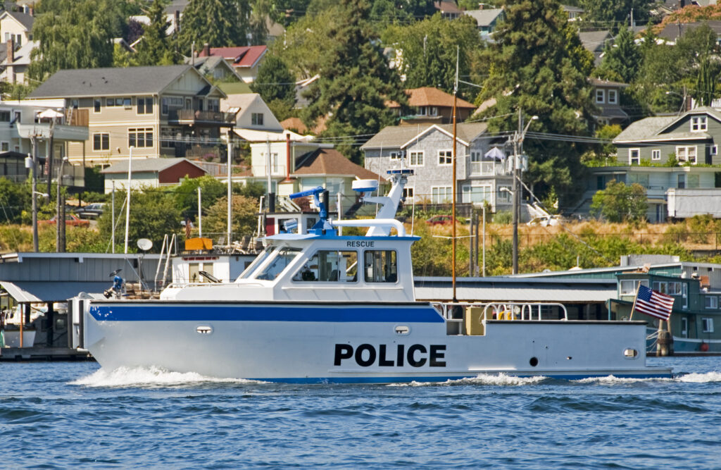 "Police Rescue boat on Lake Union, Seattle, Washington"