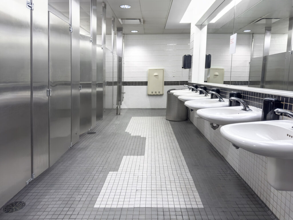 Sinks side by side in a public restroom