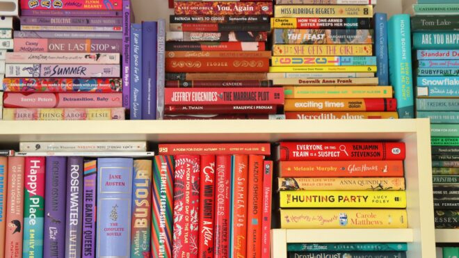 colorful books on a shelf